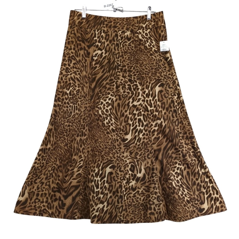 NWT Cato Brown Animal Print A-Line Midi Skirt Sz 8 Faux Suede Leopard Mob Wife